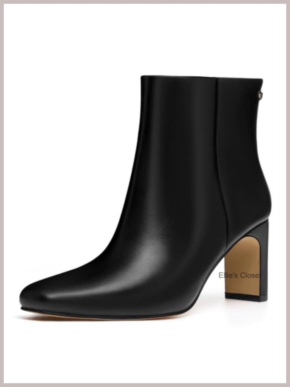 Square Toe Ankle Boots Chunky Heeled Booties Side Zipper Faux Leather
